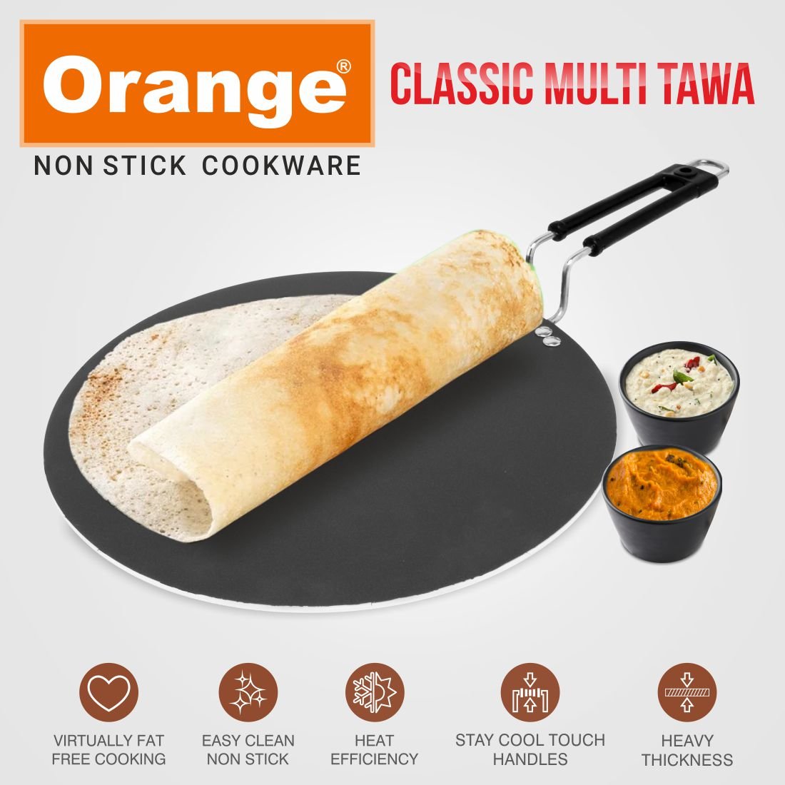Orange Series Elegant Series Non-Stick 275MM Classic Multi Tawa/Chapati Tawa/Dosa Tawa/Flat Tawa with Free Spatula Scrubber cm, Black)