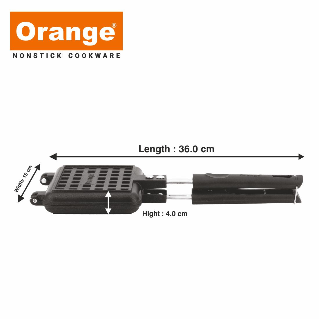 Orange Aluminium Die-Cast Series Non-Stick | Heavy Thickness Waffle Maker/Toast Sandwich Maker | With Cool Touch Handle | Free Nylon Tongs & Scrubber | Jumbo Bread | Non Electric Waffle/Sandwich Maker | Gas Stove Compatible | Black (Waffle Maker)