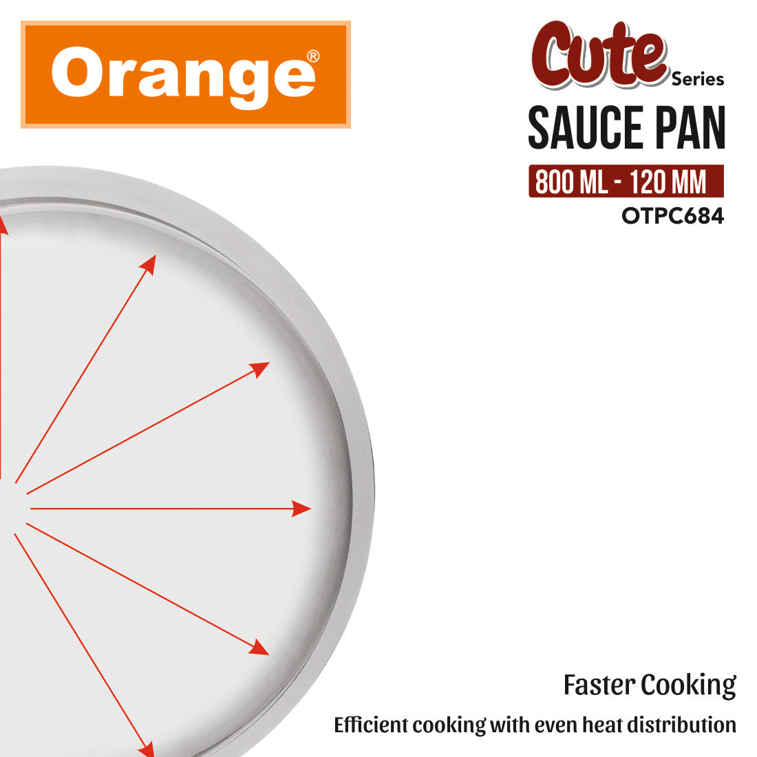 Orange Triply Cute Series Mini Saute Pan 800ml (120mm) | Ideal for Tea, Coffee, Milk & Sauces | Heavy Bottom | Induction & Gas Friendly | 2.5mm Thick Base | Cool-Touch Handle