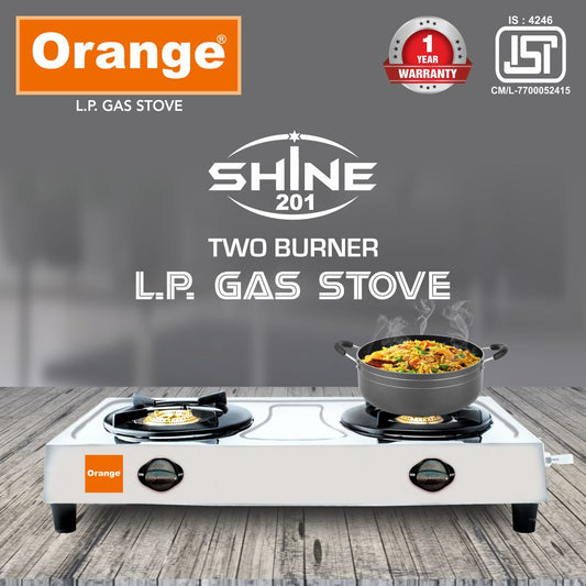 Orange 2 Burner Gas Stove Stainless Steel Shine Manual | Silver | Spill Proof | Ergonomic Knobs