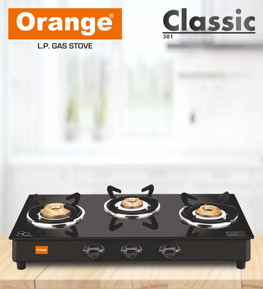 Orange Classic 3 Burner Black Beauty With Glass Top