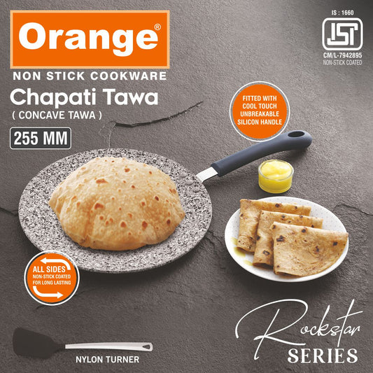 Orange 4.00mm Non-Stick Rockstar Series Roti Tawa/Concave Tawa