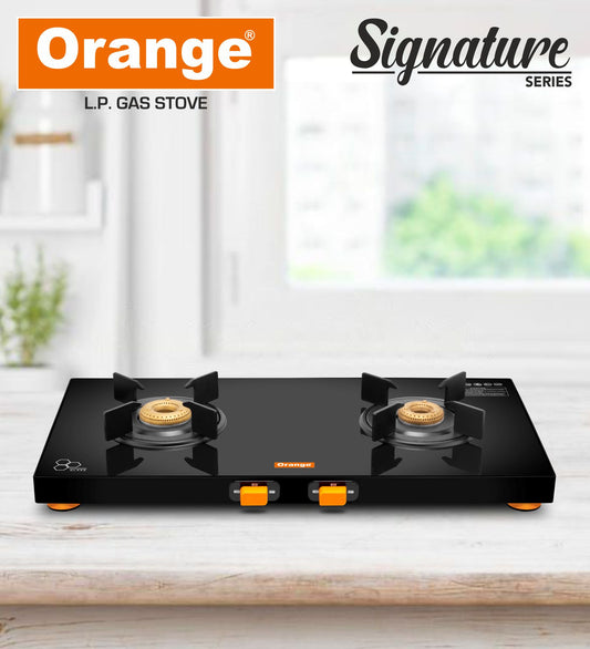 Orange Signature 2 Burner With Glass Top Gas Stove Black Colour
