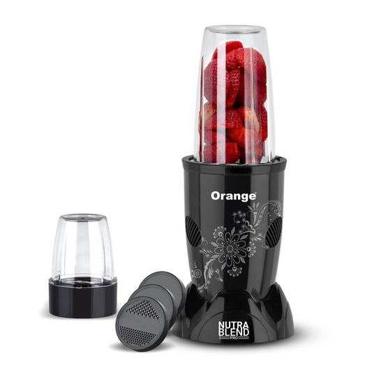 Orange Nutra Blend Pro 450 Watt 2-Jar Mixer Grinder – Dry/Chutney Jar & Smoothie Jar with Go-To Lid | Spice Seasoning Caps Included | Heavy Duty Motor | 1Year Warranty | Black