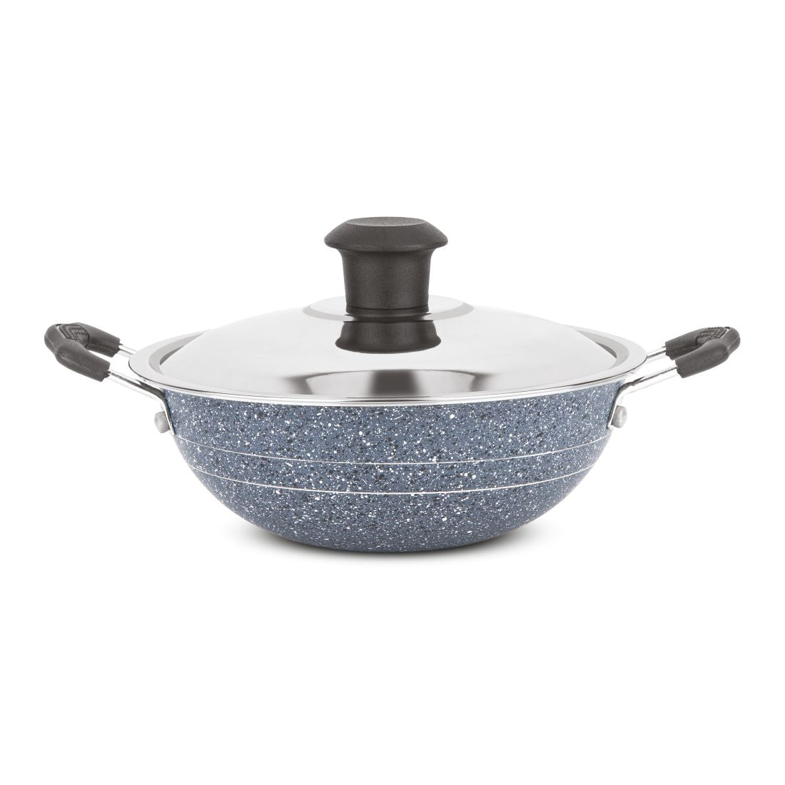 Orange Granico Series Non-Stick Mini kadai/Hopper pan with Stainless Steel Lid, Aluminium 2.6mm Thickness | Free Nylon Spatula & Scrubber | 175mm, 1 Lit Capacity | Gas Stove Friendly | 1Year Warranty