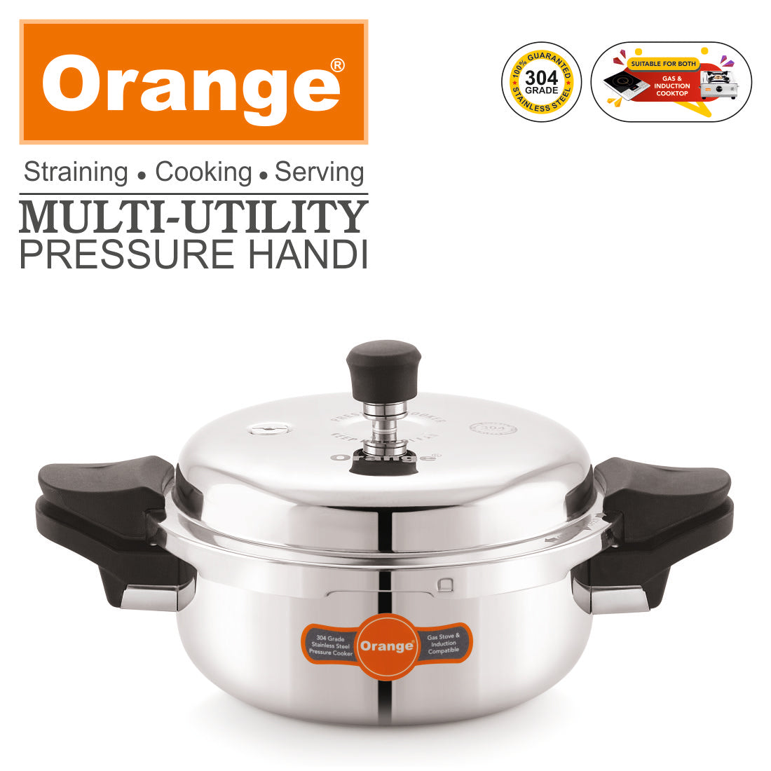 Orange Triply Stainless Steel Multi-Utility Outer lid All In One Pressure Cooker Handi