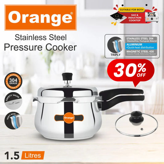 Orange Inox Series Stainless Steel Outer Lid Pressure Cooker Handi With Toughened Glass Lid