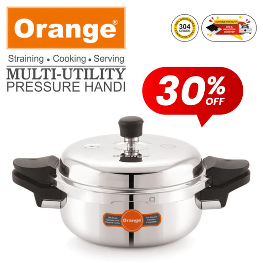Orange Triply Stainless Steel Multi-Utility Outer lid All In One Pressure Cooker Handi
