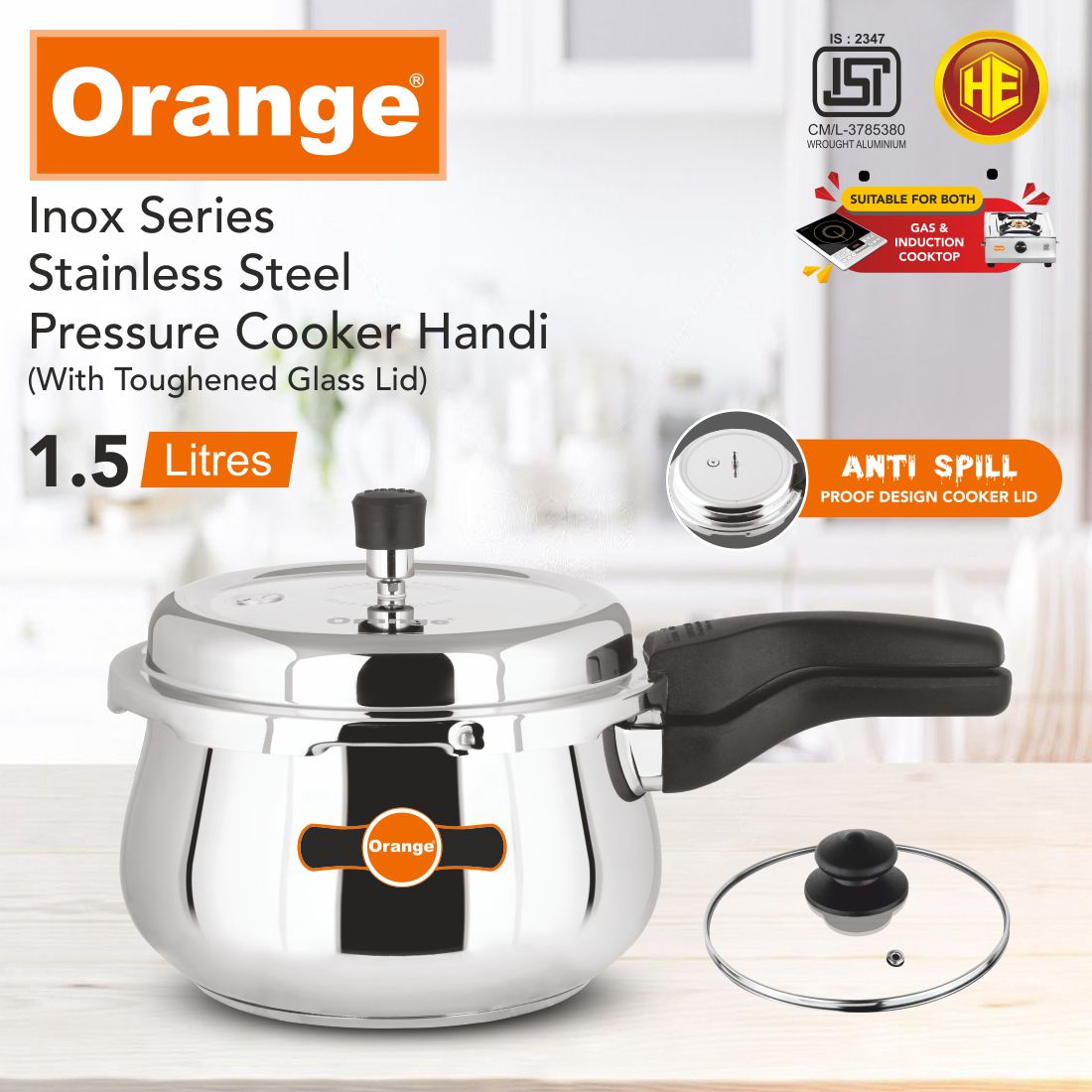 Orange Inox Series Stainless Steel Outer Lid Pressure Cooker Handi