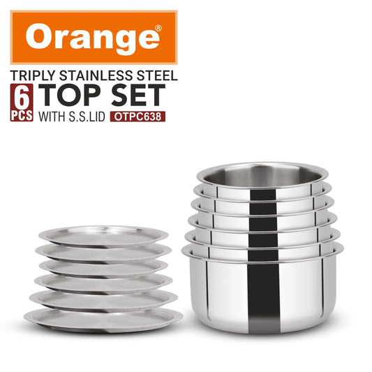 ORANGE - S.S. TRIPLY TOPE SET 6 PCS WITH S.S.LID