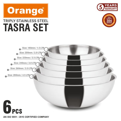 Orange Triply Stainless Steel Tasra Set (6pcs)
