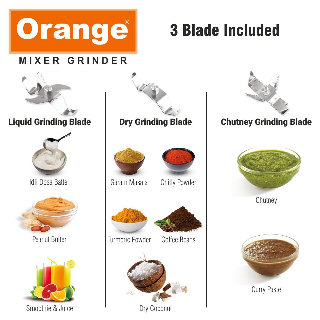 Orange 750 Watt Mixer Grinder Treat Machine for Kitchen 750 Watts Orange Cookware